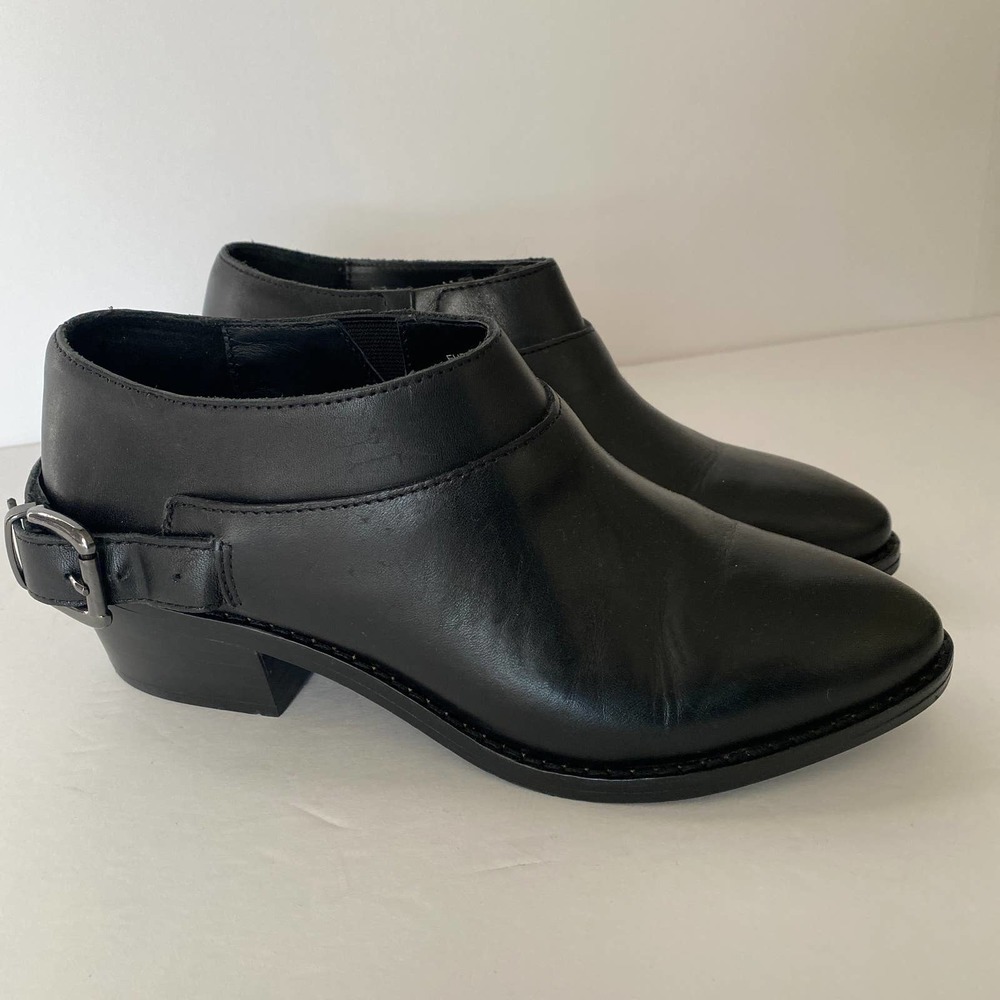 & other stories Black Leather Booties Size 36 block heel buckle